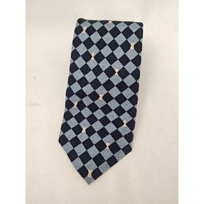 Corbata séptuple de seda BVLGARI 7 pliegues geométrica azul ajedrez hecha en Italia pizzigow Foto 1 de 4