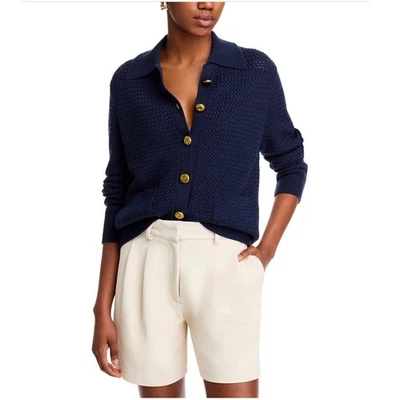 Cárdigan Suéter Rag Bone Jax Azul Marino Tejido de Cesta Cuello Extendido Botón Dorado XL Foto 1 de 4