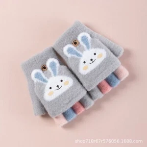 Children Five Finger Gloves Winter Thickened Half Finger Knit Mittens Girl Kids - Picture 1 of 29
