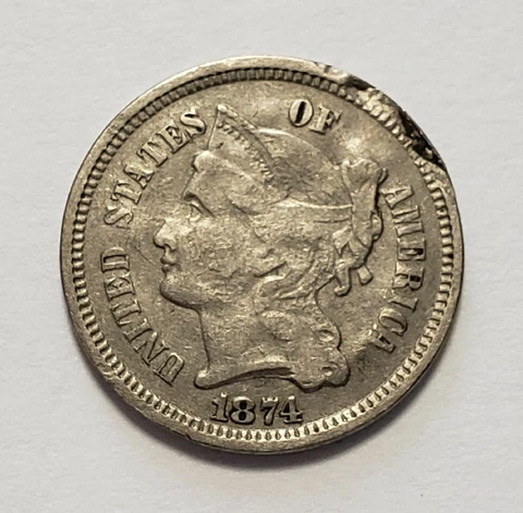 1874 3c Nickel Three-Cent Piece - VF Dets - SKU-Y5463 Cover