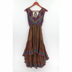Lovin India Boho Maxikleid Damen XS lila Paisley getaucht V-Ausschnitt Hi-Low - Bild 1 von 15