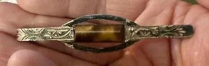 Antique Sterling Silver Tigers Eye Bar Tie Clip Old Vintage - Picture 1 of 4