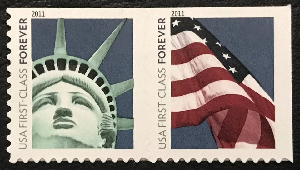 2010 Scott #4561-62 Forever - LADY LIBERTY & FLAG - Strip of Booklet Stamps- MNH - Image 1 of 1
