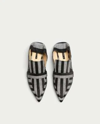 ZARA WOMEN STRIPED FLAT MULE LOAFERS SZ 8 NEW - Image 1 of 2