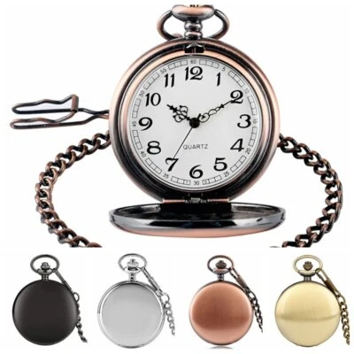 Reloj Bolsillo Clásico Suave Vintage Cuarzo Números Árabes Escala Hombre con Cadena Foto 1 de 4