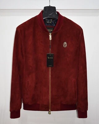 Billionaire Genuine Metis Suede Red Burgundy Men's Luxury Bomber Jacket - Image 1 of 4