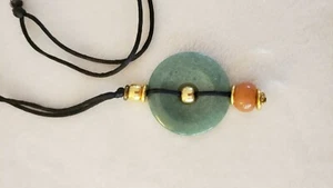 Green Jade Peace Buckle Circle Donut Amulet Pendant Talisman Happy Lucky Jewelry - Picture 1 of 3