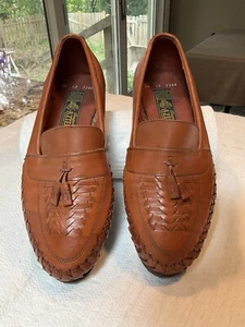 Super Aztek Men's Woven Leather Slip On Shoes - 12 Medium Width - Cognac - NWOB - Picture 1 of 4