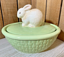 Hallmark Bunny Rabbit Ceramic Covered Candy Dish Bowl Easter Basket with Lid