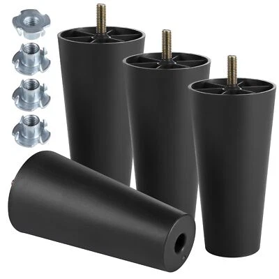 6-1/4 inch Plastic Furniture Legs Round Tapered Table Legs Black Sofa Legs Le... - Image 1 of 4