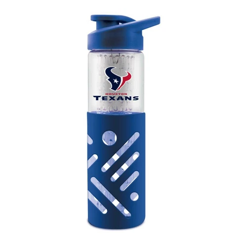 HOUSTON TEXANS 23 oz GLASS WATER BOTTLE WITH SILICONE SLEEVE FROM DUCKHOUSE Cover