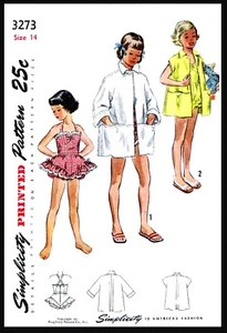 Simplicity 3273 PATTERN GIRLS Bathing Suit Sunsuit Playsuit Romper Beach Coat - Picture 1 of 4