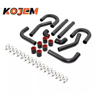 Universal 2.5" Aluminio Turbo Intercooler Tubería + Acoplador + Kit de Abrazadera Negro 8 piezas Foto 1 de 4