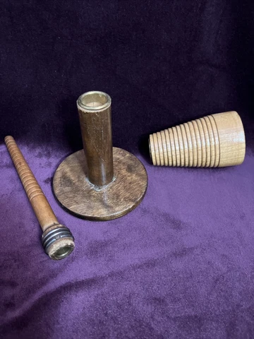 Set Of 3 Antique Wood Industrial Textile Bobbins Thread Spools Cover