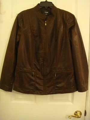 Women's Elementz Dark Brown Animal Snake Alligator Print Lined Zip Jacket Sz 1X - Image 1 of 4
