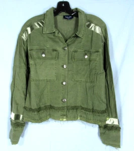 SPLENDID Army Green SOFT TENCEL w/VELVET & FRAYED TRIM Utility JACKET Casual S - Picture 1 of 5