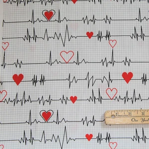 Calling All Nurses Nursing White EKG Medical Cotton Fabric 1/2 Yard #37302-2 - Picture 1 of 2