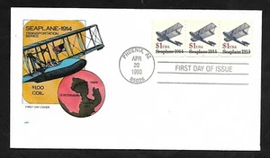 #2468 $1 Seaplane 1914 - House of Farnam FDC coil Plate #1 Strip (3) - Picture 1 of 3