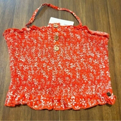 Top Halter Roxy Estampado Floral Volantes Sin Mangas Rojo S Foto 1 de 4