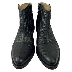 Dkode Jemila Leather Textured Crocodile Embossed Ankle Boots in Black Size 40 - Picture 1 of 12