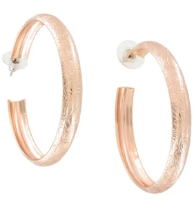 Ky & Co Rose Gold Tone Etched Floral Round Large Hoop Earrings 2 3/8" USA Made - Picture 1 of 5