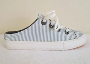 Rocket Dog Size 7.5 Athena Blue Pinstripe Lace Up Cotton Mule Flat Sneakers - Picture 1 of 10