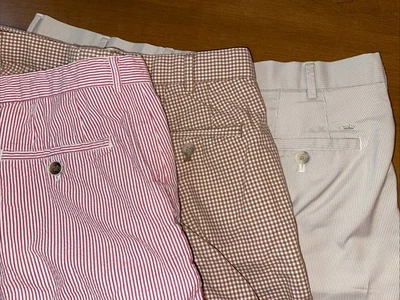 Pantalones Cortos Peter Millar Hombres 36 Lote De 3 Rayas Seersucker Cuadros de Guinga Campo de Golf Foto 1 de 4