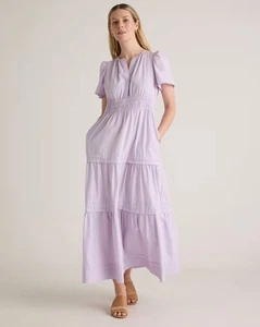 Quitte Bio Baumwolle Popeline Stufen Maxikleid Kurzarm Flieder Lila Large - Bild 1 von 13