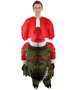 Unisex Santa Riding Inflatable Dinosaur Grey/Red Costume, Funny Holiday Blow-Up - Picture 1 of 12