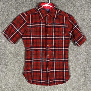 Vintage Pendleton Shirt Womens Small Red Plaid Wool Lined Short Sleeve 60s - Picture 1 of 7