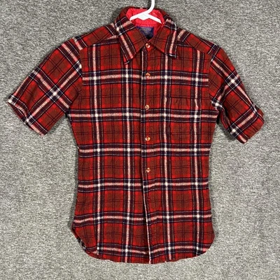 Vintage Pendleton Shirt Womens Small Red Plaid Wool Lined Short Sleeve 60s - Image 1 of 4