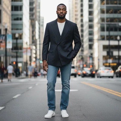 Blazer Jones NY Hombre 100% Lana Clásico Azul Marino Doble Pecho-46R Foto 1 de 4