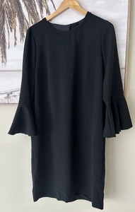 MAX MARA Bell Sleeve Black Shift Crepe Cross Back Dress Pockets Size 12 14 AU - Picture 1 of 5