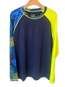 Liberty Pro Swim Shirt Mens Large Blue Yellow Rash Guard Long Sleeve UPF 50+ NWT - Picture 1 of 8