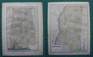 Lote de mapas del atlas mundial de Cram's Cram's vintage original de 1897 de colección de Mississippi Alabama - Imagen 1 de 9