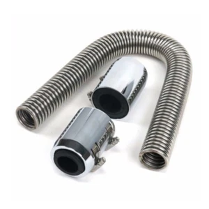 Car Stainless Steel Radiator Upper/Lower Hose 24" Kit Chrome Cap Cover Accessory - Picture 1 of 9