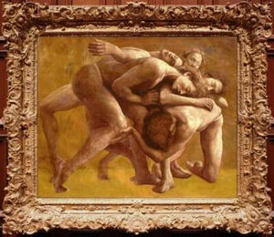 Antiguo arte maestro hecho a mano pintura al óleo antigua hombres sobre lienzo 24"x30" - Imagen 1 de 2