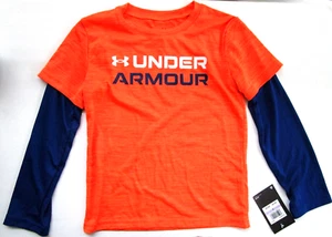 Under Armour Jungen Heat Gear orange mit marineblauem Langarmshirt Größe 6Y & 7Y - neu mit Etikett - Bild 1 von 4