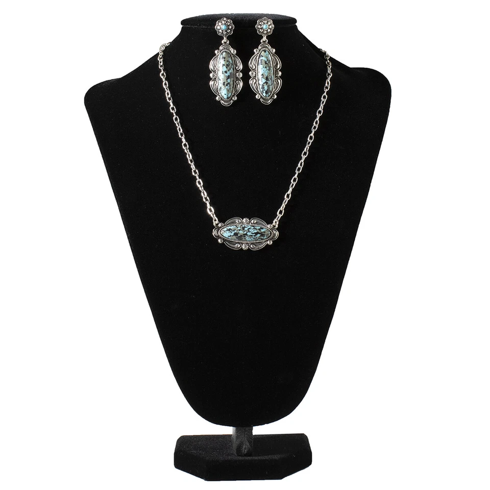 Blazin Roxx Ladies Oblong Marble Blue Bead Jewelry Set 3056088 - Image 1 of 1