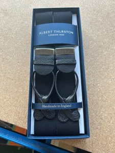Albert Thurston Black boxcloth Braces black leather ends Silver fittings - Picture 1 of 3