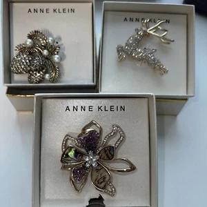 ANNE KLEIN Flower Pin, Flying Reindeer, Pine Cone Pin/Brooch, You Pick - Picture 1 of 7