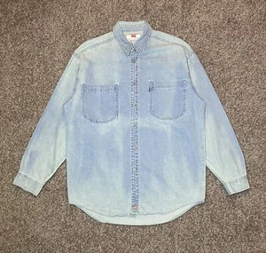 Levi’s Men’s Shirt Red Tab Denim Light Wash Blue L/S Soft Collar B/U Size M - Picture 1 of 24