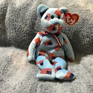 TY Beanie Baby UNION Bear USA Flag Nose (8.5 inch) from 1 Owner Smoke Free Home - Picture 1 of 1
