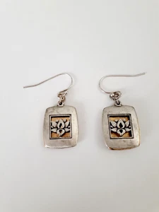 Chico's Goldtone/Silvertone 2 Layer Lotus Flower Disk Zen Dangle Drop Earrings - Picture 1 of 6