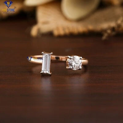 Anillo de oro rosa de 18 k con diamantes cultivados en laboratorio y baguette redondo 0,56 TDW Foto 1 de 4