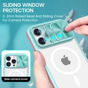 For iPhone 16 Pro Max Mag Safe Clear Case Soft TPU Frame with Slide Camera Cover - Picture 1 of 14