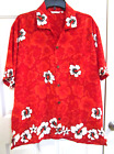 Vlvwatv ~ Hybiscus RED Short Sleeve Button Up Silky Polyester Tropical Shirt ~ L