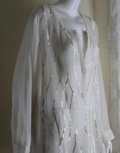 NWT Catherines Sz 3X Fine Chiffon Ivory Sequin Exquisite Tunic Top 34"L - Picture 1 of 8