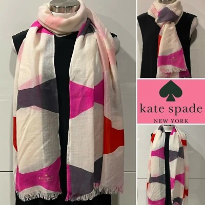KATE SPADE New York $149 Pink, Grey, Ivory, Red "Bow" Print Scarf/Wrap 64x 180cm - Image 1 of 4