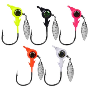 10Pcs Underspin Jig Heads Fishing Hook Willow Blade 3D Eyes Bass Trout Lure Bait - Picture 1 of 14